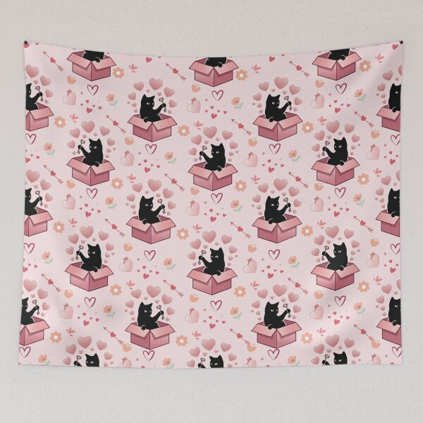 Item preview, Cute black cat in love key box pattern designed and sold by prapapon.