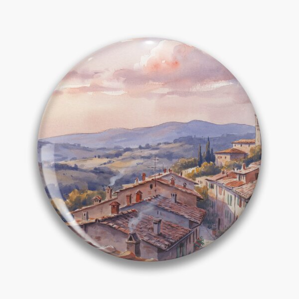 Item preview, Ghibli Style Watercolor Italian Village Tuscany Sunset Illustration Vector designed and sold by Shutter-Dragon.