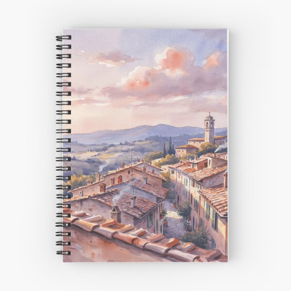 Item preview, Ghibli Style Watercolor Italian Village Tuscany Sunset Illustration Vector designed and sold by Shutter-Dragon.