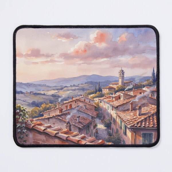 Item preview, Ghibli Style Watercolor Italian Village Tuscany Sunset Illustration Vector designed and sold by Shutter-Dragon.