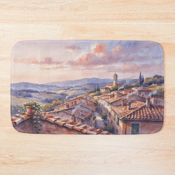 Item preview, Ghibli Style Watercolor Italian Village Tuscany Sunset Illustration Vector designed and sold by Shutter-Dragon.