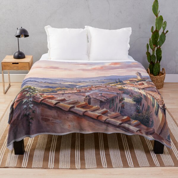 Item preview, Ghibli Style Watercolor Italian Village Tuscany Sunset Illustration Vector designed and sold by Shutter-Dragon.