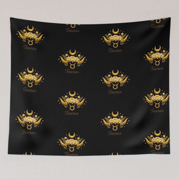 Item preview, Taurus Zodiac Boho Celestial Gold Floral Horns Art designed and sold by BohoMysticArt.