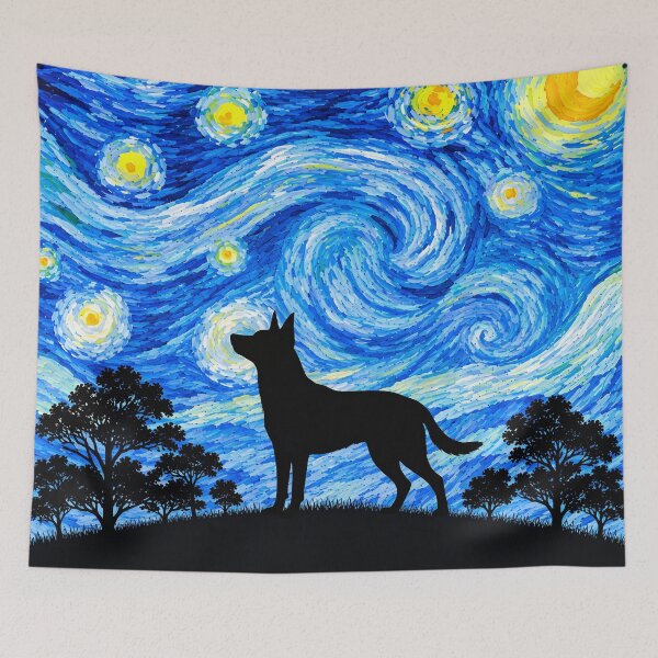 Item preview, Funny Kelpie Dog Starry Night Painting Moon Star Mom Dad Kids designed and sold by FurryHavenPH.