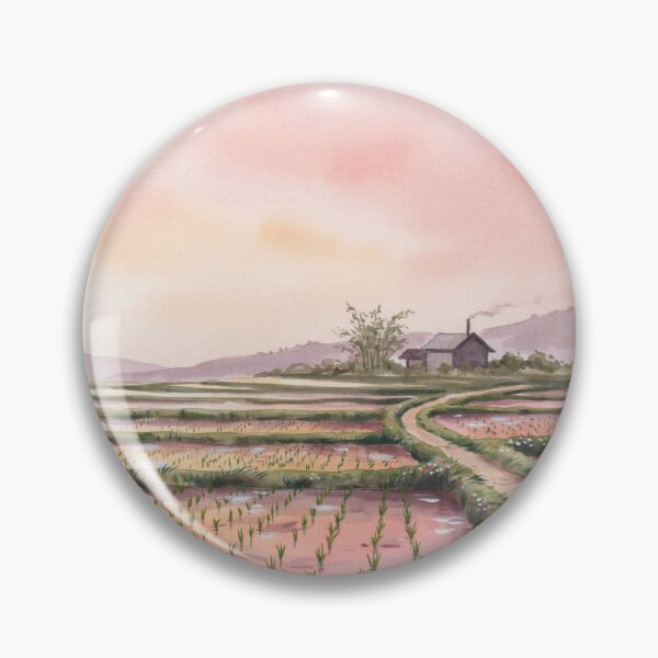 Item preview, Ghibli Style Watercolor Rice Terrace Sunset Countryside Illustration Vector designed and sold by Shutter-Dragon.
