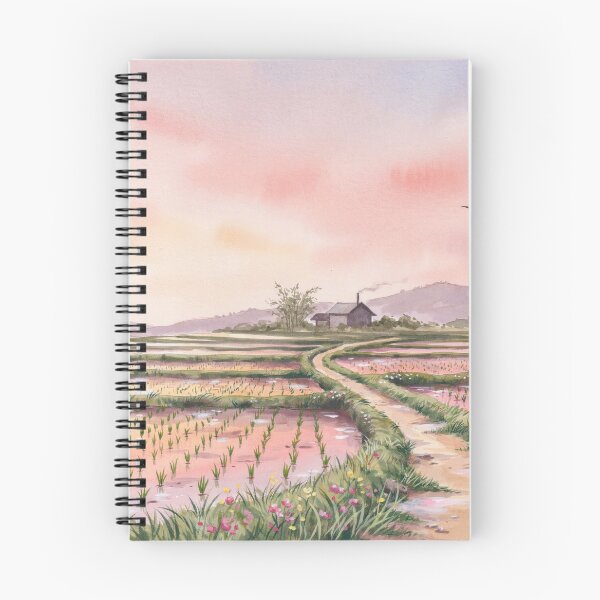 Item preview, Ghibli Style Watercolor Rice Terrace Sunset Countryside Illustration Vector designed and sold by Shutter-Dragon.