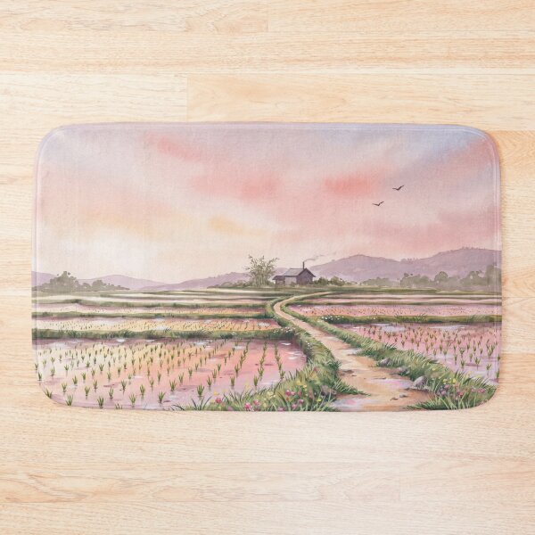 Item preview, Ghibli Style Watercolor Rice Terrace Sunset Countryside Illustration Vector designed and sold by Shutter-Dragon.