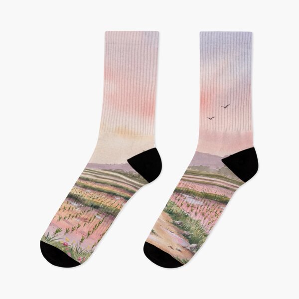 Item preview, Ghibli Style Watercolor Rice Terrace Sunset Countryside Illustration Vector designed and sold by Shutter-Dragon.