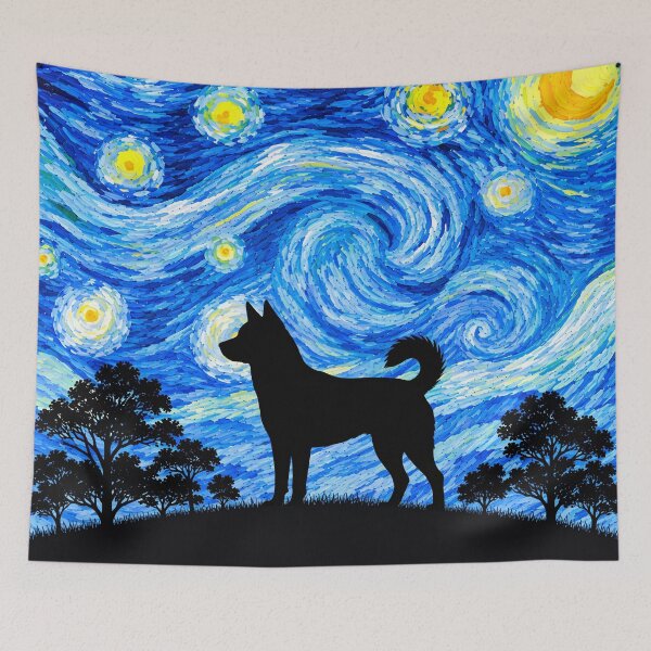 Item preview, Funny Korean Jindo Dog Starry Night Painting Moon Star Mom Dad Kids designed and sold by FurryHavenPH.