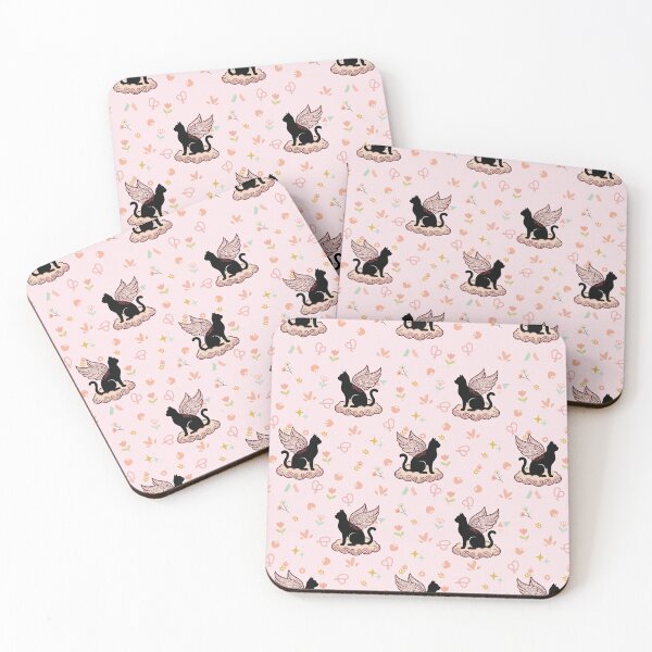 Item preview, Mystical Black Cat Winged Cloud Seamless Pattern Pink designed and sold by prapapon.