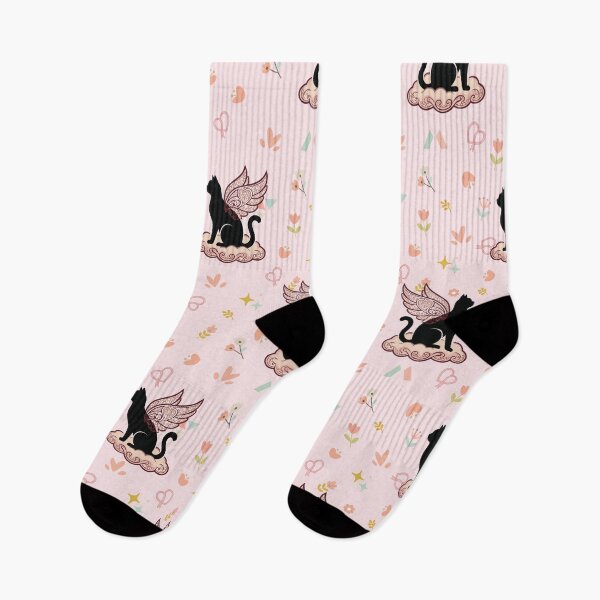 Item preview, Mystical Black Cat Winged Cloud Seamless Pattern Pink designed and sold by prapapon.