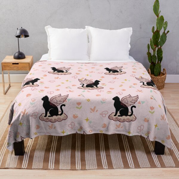 Item preview, Mystical Black Cat Winged Cloud Seamless Pattern Pink designed and sold by prapapon.