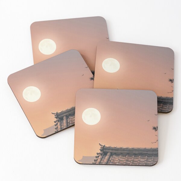 Item preview, Japandi Style Sunset Full Moon Temple Roof Landscape Illustration Vector designed and sold by Shutter-Dragon.