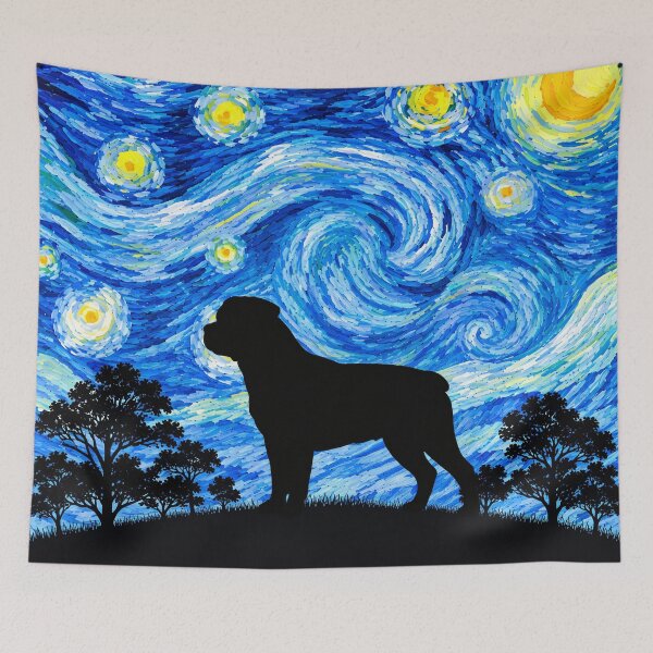 Item preview, Funny Rottweiler Dog Starry Night Painting Moon Star Mom Dad Kids designed and sold by FurryHavenPH.