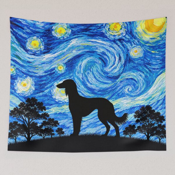 Item preview, Funny Saluki Dog Starry Night Painting Moon Star Mom Dad Kids designed and sold by FurryHavenPH.
