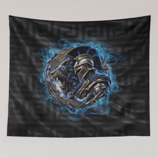 Item preview, Spartan Warrior & Lion – Electric Blue Warrior Spirit designed and sold by artistwill.