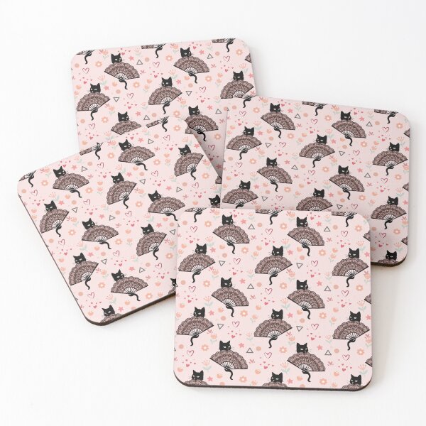 Item preview, Black Cat Lace Fan Seamless Pink Vector Pattern designed and sold by prapapon.