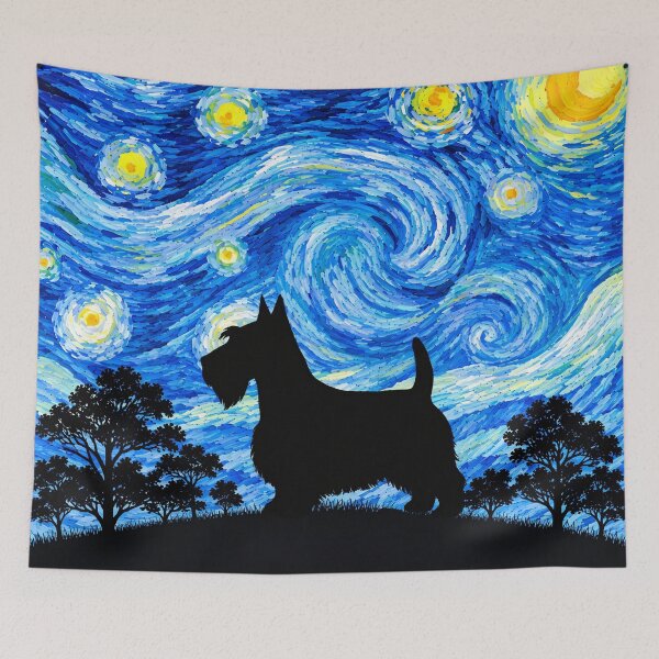 Item preview, Funny Scottish Terrier Dog Starry Night Painting Moon Star Mom Dad Kids designed and sold by FurryHavenPH.