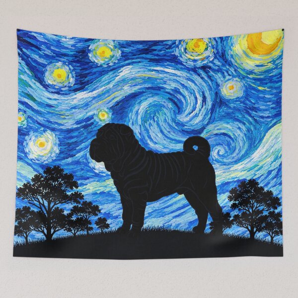 Item preview, Funny Shar Pei Dog Starry Night Painting Moon Star Mom Dad Kids designed and sold by FurryHavenPH.