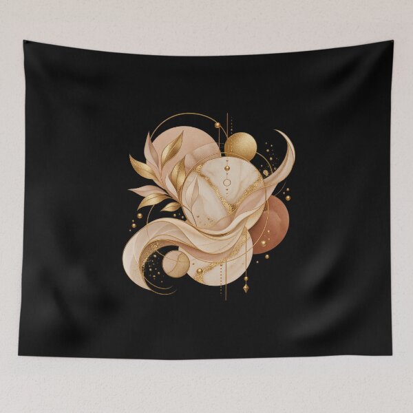 Item preview, Boho Celestial Abstract Crescent Moon and Gold Foliage Art designed and sold by BohoMysticArt.
