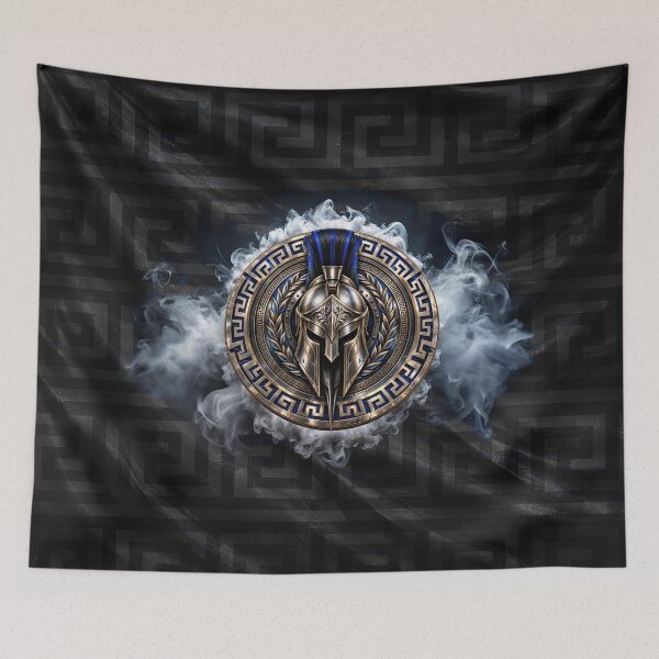 Item preview, Spartan Warrior Emblem – Blue Crest Greek Shield designed and sold by artistwill.