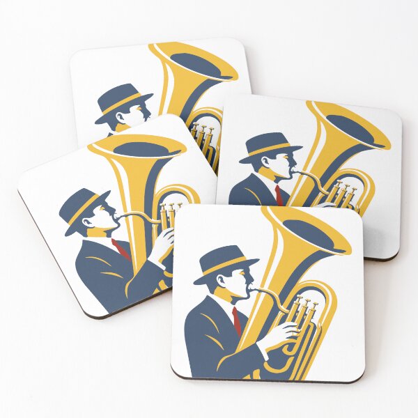 Item preview, Midnight Tuba Player | Bauhaus Jazz Art | Brass Musician Decor | Navy & Gold Mid Century Music Print designed and sold by Studio pod Burom.