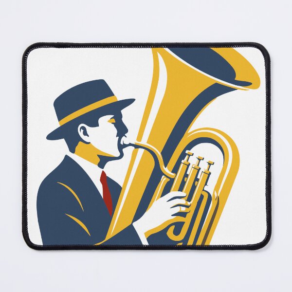 Item preview, Midnight Tuba Player | Bauhaus Jazz Art | Brass Musician Decor | Navy & Gold Mid Century Music Print designed and sold by Studio pod Burom.