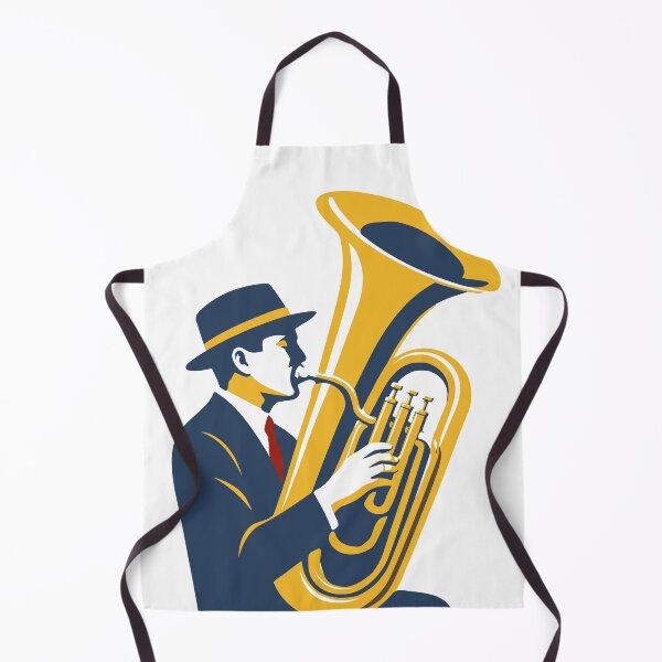Item preview, Midnight Tuba Player | Bauhaus Jazz Art | Brass Musician Decor | Navy & Gold Mid Century Music Print designed and sold by Studio pod Burom.