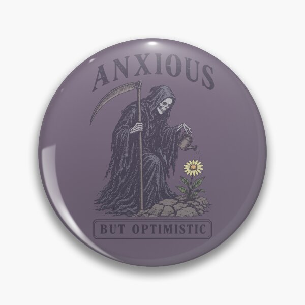 Item preview, Anxious But Optimistic Vintage Linocut Grim Reaper Mental Health Humor designed and sold by roarsomethings.