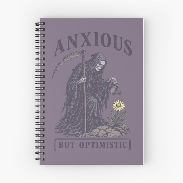 Item preview, Anxious But Optimistic Vintage Linocut Grim Reaper Mental Health Humor designed and sold by roarsomethings.