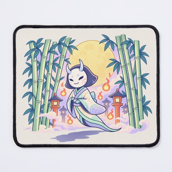Item preview, Kawaii Japanese Oni | Yokai Moon Bamboo Lantern Fantasy Art designed and sold by MrDev.