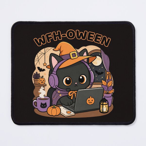 Item preview, WFH-oween Black Cat Witch - Cute Kawaii Halloween Remote Work Design designed and sold by ChicDesk.
