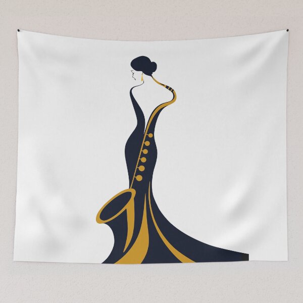 Item preview, Elegant Jazz Woman Silhouette | Saxophone Art |  Art Deco Design | Minimalist Music Illustration designed and sold by Studio pod Burom.