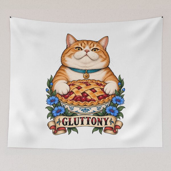 Item preview, Gluttony Seven Deadly Sins Chubby Orange Cat Pie designed and sold by Old's Cool Cat Studio.