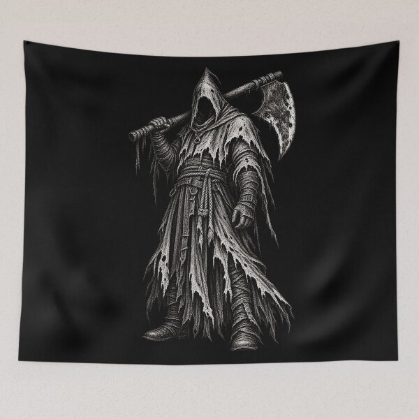 Item preview, The Executioner Dark Horror Scratchboard Art designed and sold by Ashen Threads Studio.