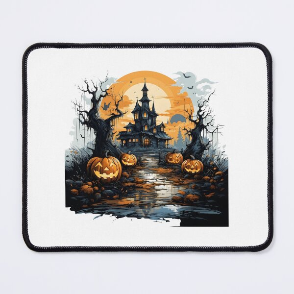Item preview, Spooky Haunted House with Glowing Jack-o'-Lanterns Under Full Moon designed and sold by interdesigner.