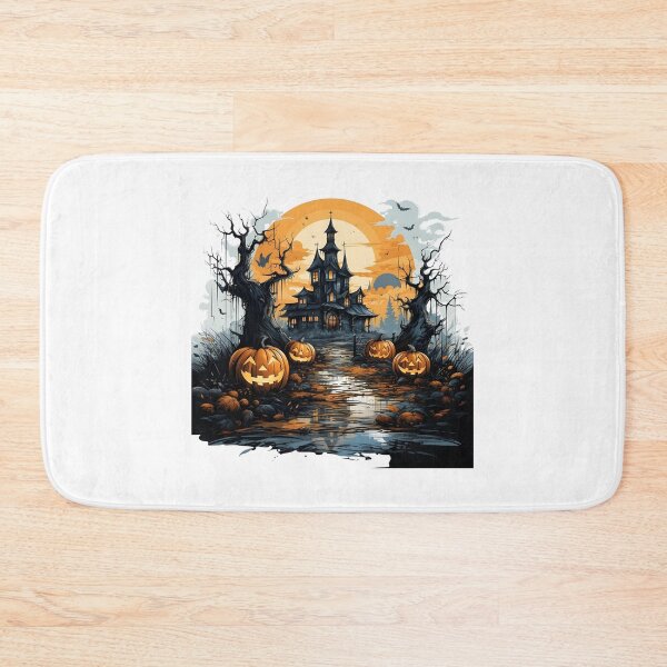Item preview, Spooky Haunted House with Glowing Jack-o'-Lanterns Under Full Moon designed and sold by interdesigner.