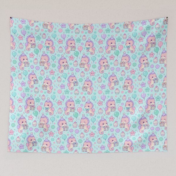 Item preview, Kawaii Birthday Baby Seahorse Pastel Pattern designed and sold by Soft Berry Studio.