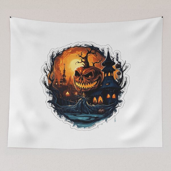 Item preview, Eerie Evil Pumpkin Monster and Haunted Gothic Castle Under Full Moon designed and sold by interdesigner.