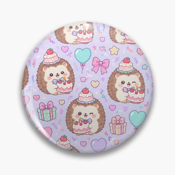 Aperçu de l'œuvre Gâteau d'anniversaire Kawaii bébé hérisson à motif pastel créée et vendue par Soft Berry Studio.