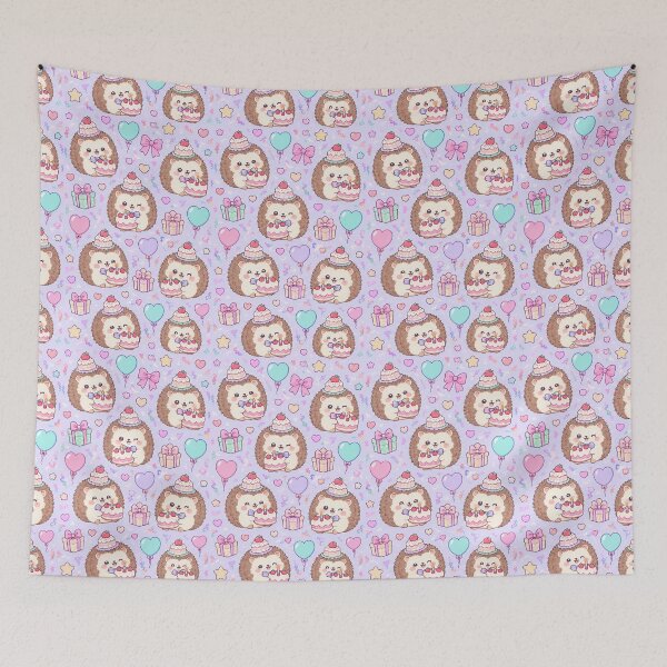 Item preview, Kawaii Birthday Baby Hedgehog Cake Pastel Pattern designed and sold by Soft Berry Studio.