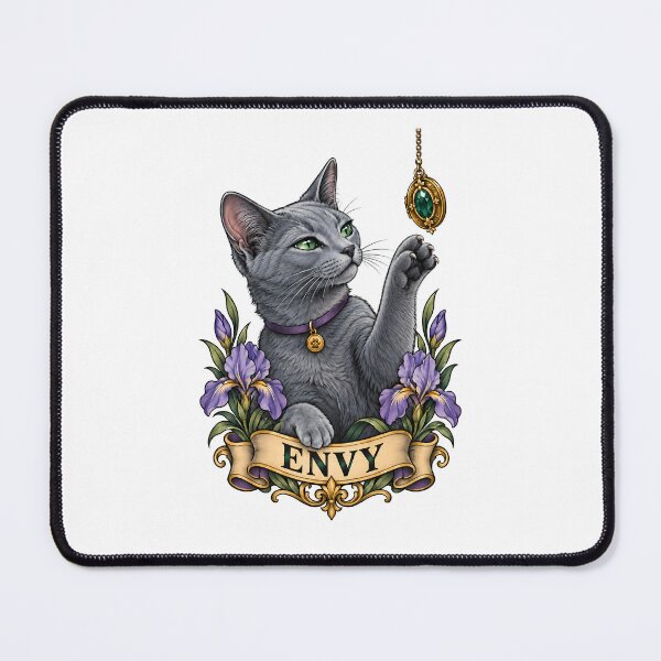 Item preview, Envy Seven Deadly Sins Gray Cat Emerald Pendant designed and sold by Old's Cool Cat Studio.