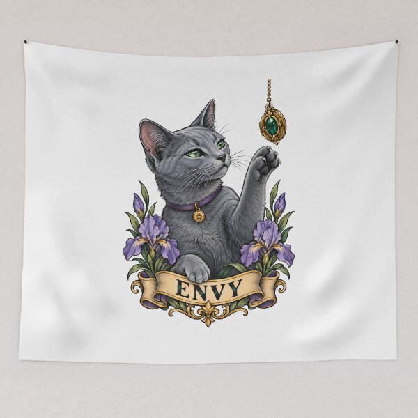 Item preview, Envy Seven Deadly Sins Gray Cat Emerald Pendant  designed and sold by Old's Cool Cat Studio.
