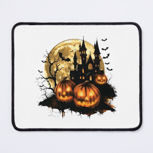 Item preview, Spooky Haunted Castle under Full Moon with Glowing Jack-o'-Lanterns designed and sold by interdesigner.