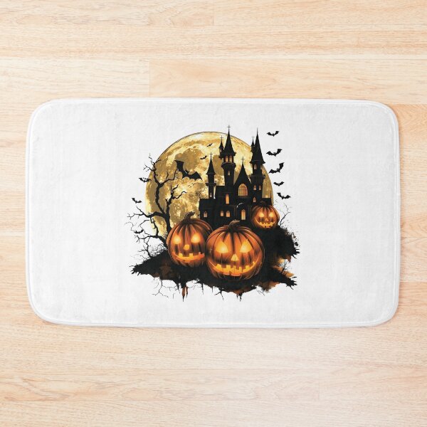 Item preview, Spooky Haunted Castle under Full Moon with Glowing Jack-o'-Lanterns designed and sold by interdesigner.