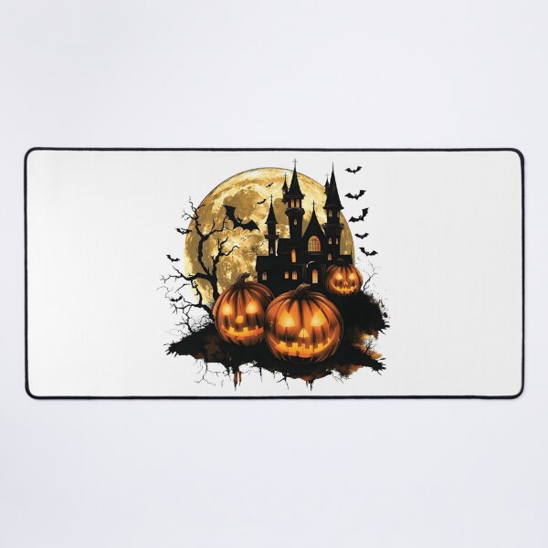 Item preview, Spooky Haunted Castle under Full Moon with Glowing Jack-o'-Lanterns designed and sold by interdesigner.
