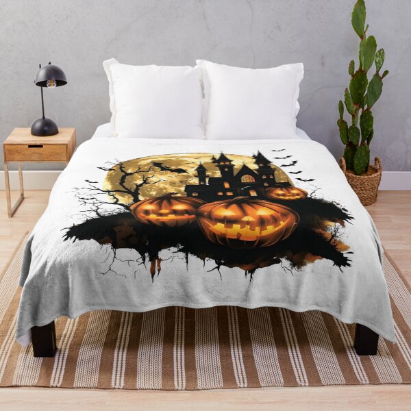 Item preview, Spooky Haunted Castle under Full Moon with Glowing Jack-o'-Lanterns designed and sold by interdesigner.
