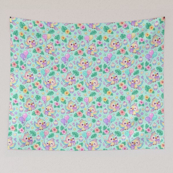 Item preview, Kawaii Birthday Baby Parrot Pastel Pattern designed and sold by Soft Berry Studio.