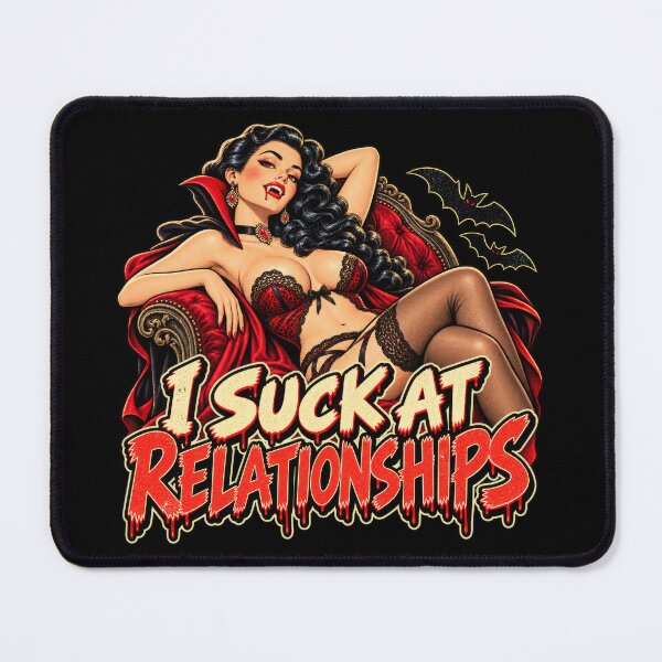 Item preview, I Suck at Relationships – Vampire Pin-Up designed and sold by DopeyRobot.