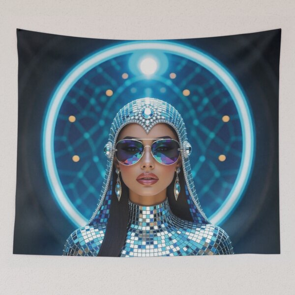 Item preview, Futuristic Middle Eastern Woman in Mosaic Headdress variation 2 designed and sold by Lucia Amaris Art.